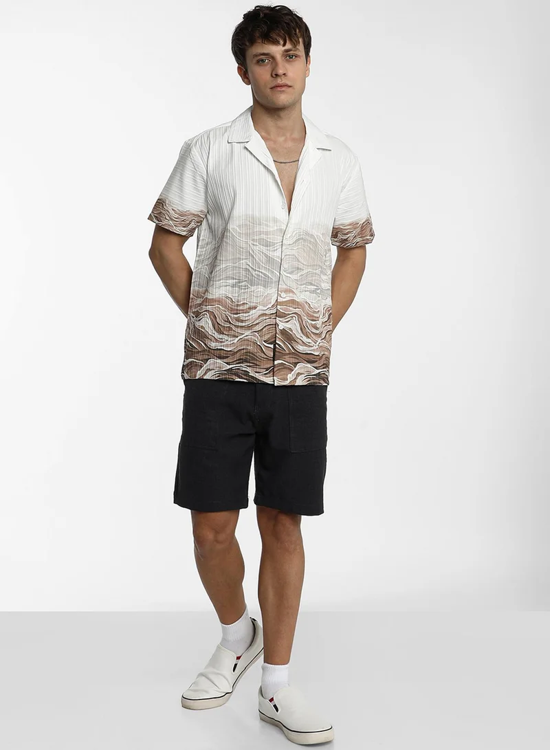 Campus Sutra Men's Ivory White & Tan Brown Desert Ombre Shirt