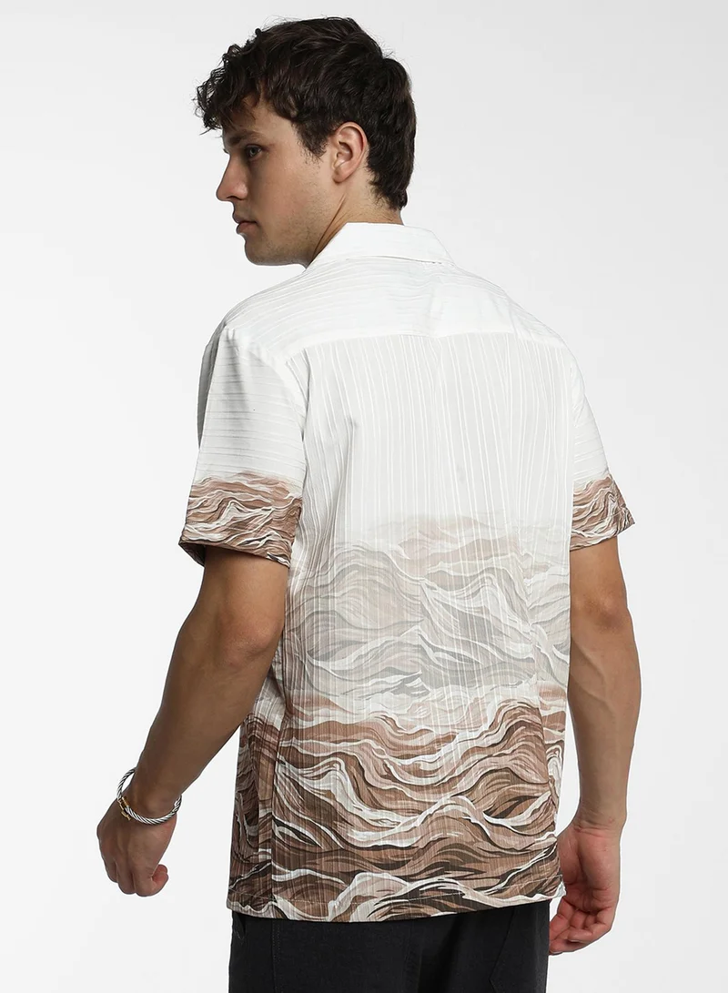 Campus Sutra Men's Ivory White & Tan Brown Desert Ombre Shirt
