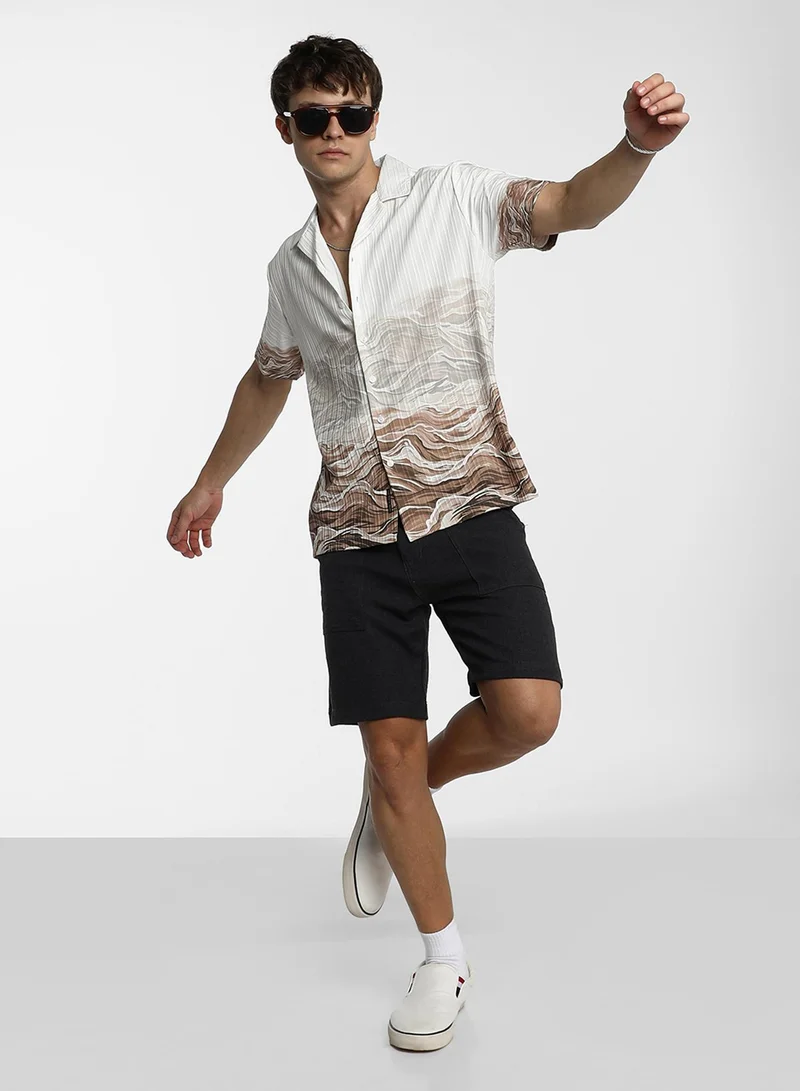 Campus Sutra Men's Ivory White & Tan Brown Desert Ombre Shirt