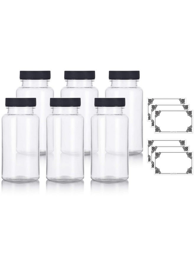 JUVITUS 5 Oz Clear Plastic Pet Packer Bottle With Black Ribbed Lid (6 Pack) + Labels  - Image 1