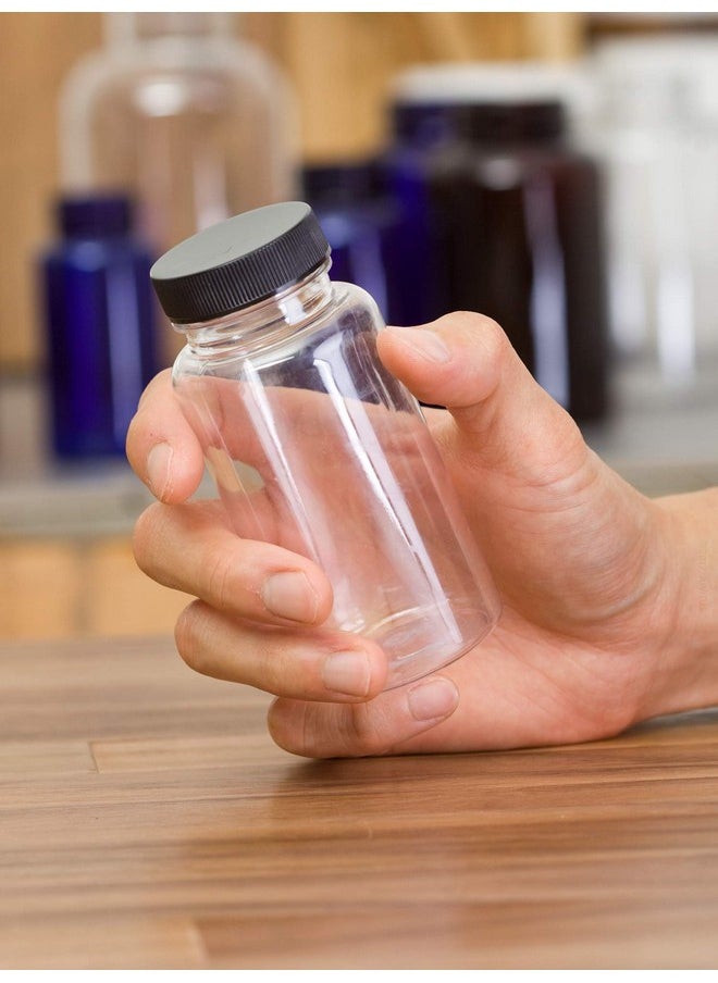 JUVITUS 5 Oz Clear Plastic Pet Packer Bottle With Black Ribbed Lid (6 Pack) + Labels  - Image 4