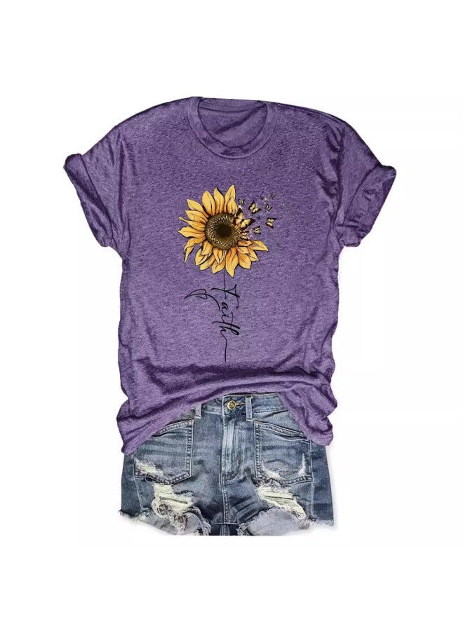 French T-shirt European And American Short-sleeved T-shirt Top Women's Summer Printed Round Neck Loose Short-sleeved T-shirt Top