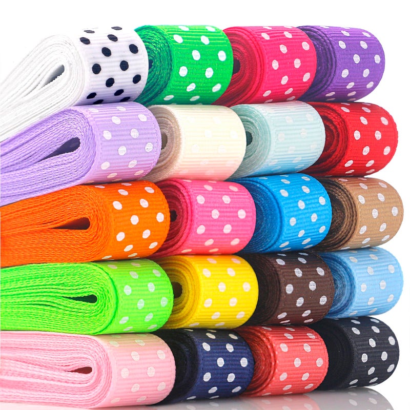 QingHan Polka Dot Grosgrain Ribbon: 5/8 inch 40 Yards (20colors x 2yards) - Image 1