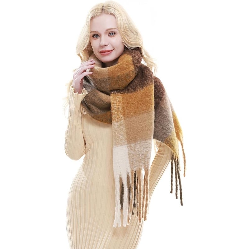 RIIQIICHY Plaid Scarf for Women Chunky Scarves Winter Warm Thick Oversized Blanket Scarf - Image 4