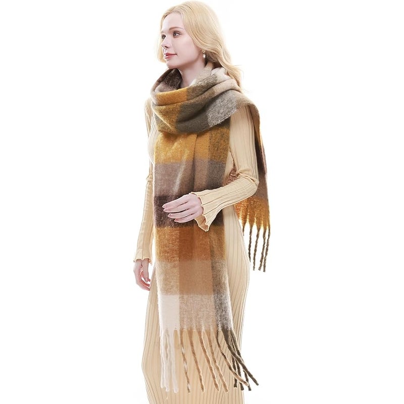 RIIQIICHY Plaid Scarf for Women Chunky Scarves Winter Warm Thick Oversized Blanket Scarf - Image 1