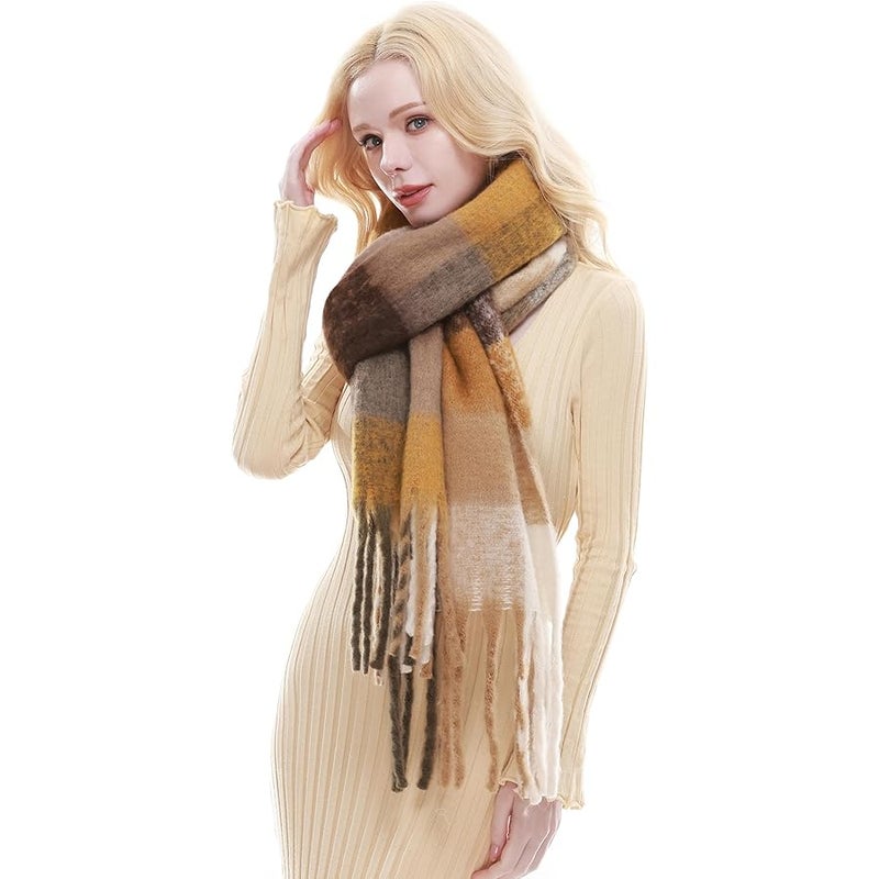 RIIQIICHY Plaid Scarf for Women Chunky Scarves Winter Warm Thick Oversized Blanket Scarf - Image 3