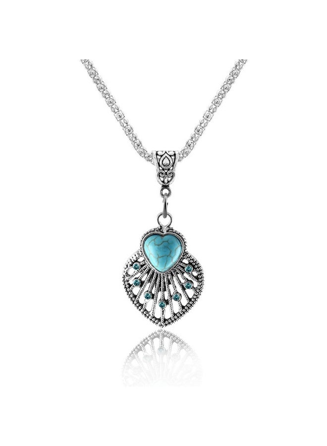 Goolsky Vintage Boho Leaf Pendant & Turquoise Earrings Set | Hollow Fan Shape Statement Jewelry - Image 4
