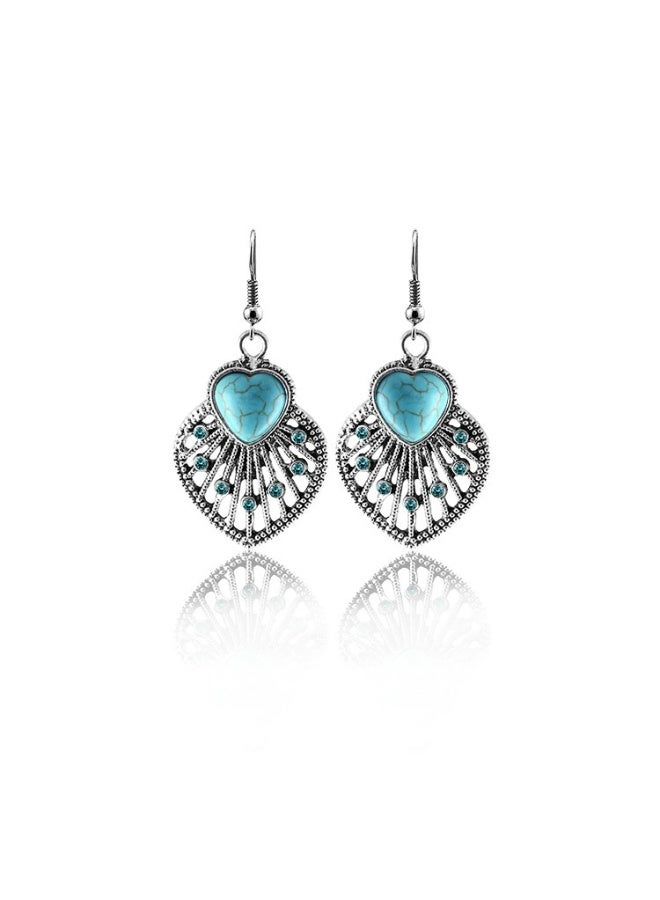 Goolsky Vintage Boho Leaf Pendant & Turquoise Earrings Set | Hollow Fan Shape Statement Jewelry - Image 3