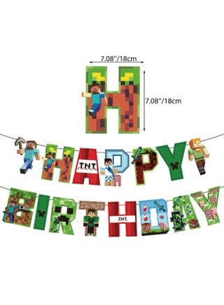 Minecraft Theme Birthday Party Decorations Set – Banner, Cake Toppers & 24 Balloons for Kids Party - view 3