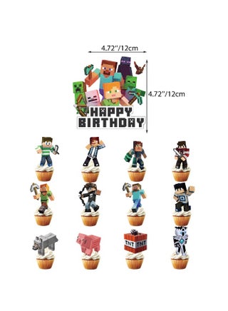 Minecraft Theme Birthday Party Decorations Set – Banner, Cake Toppers & 24 Balloons for Kids Party - view 5