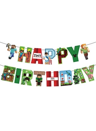 Minecraft Theme Birthday Party Decorations Set – Banner, Cake Toppers & 24 Balloons for Kids Party - view 2