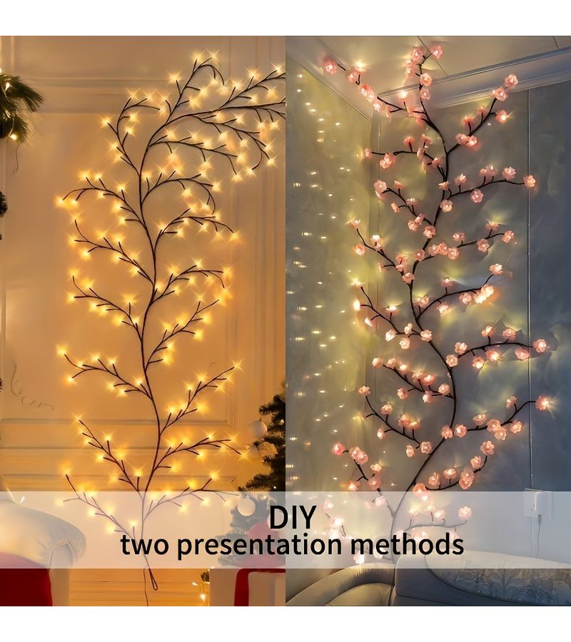 144 مصباح LED على شكل كرمة أزهار الكرز 72 مصباح LED و 72 زهرة كرز متوهجة، أضواء فرعية مرنة تعمل بالطاقة USB، 8 أوضاع وميض، أضواء ديكورية لأجواء داخلية، ضوء الساكورا المتسلق. - Image 3