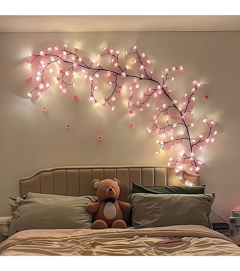 144 مصباح LED على شكل كرمة أزهار الكرز 72 مصباح LED و 72 زهرة كرز متوهجة، أضواء فرعية مرنة تعمل بالطاقة USB، 8 أوضاع وميض، أضواء ديكورية لأجواء داخلية، ضوء الساكورا المتسلق. - Image 1