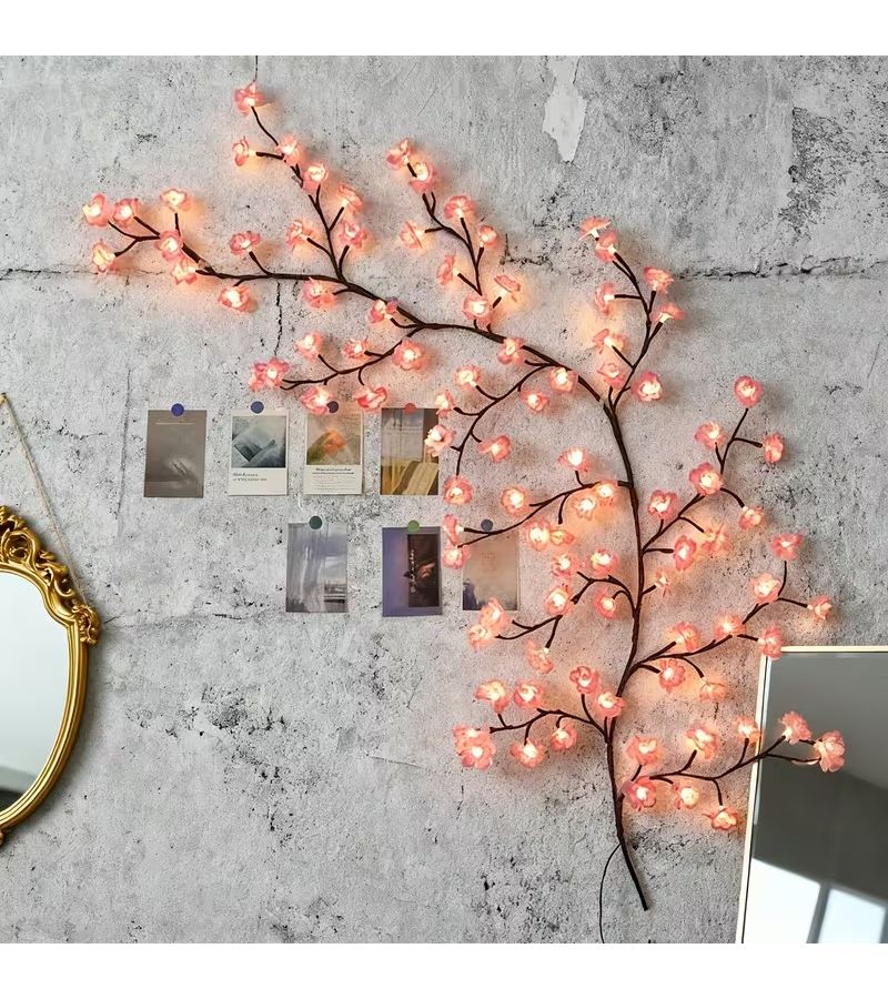 144 مصباح LED على شكل كرمة أزهار الكرز 72 مصباح LED و 72 زهرة كرز متوهجة، أضواء فرعية مرنة تعمل بالطاقة USB، 8 أوضاع وميض، أضواء ديكورية لأجواء داخلية، ضوء الساكورا المتسلق. - Image 4