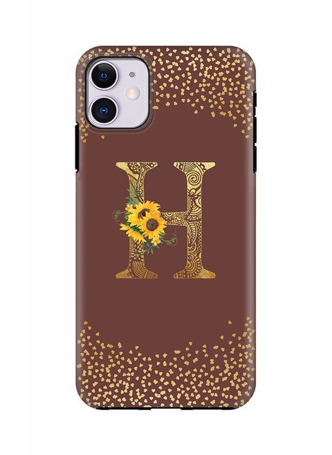 Monogram Tough Series for Apple iPhone 11 Custom Initials Floral Mandala Pattern Tough Pro Dual Layer hybrid PC inner TPU protection Alphabet- H (Brown)