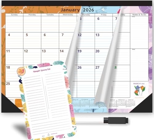 STRIVE ZEN 2026-2027 Magnetic Calendar for Fridge by StriveZen, 16x12 inches, Large Monthly, Paper, Tear-off, January 26 - December 27, Dry Erase Notepad/Grocery List and Dry Erase Marker, 24 Months - Image 1