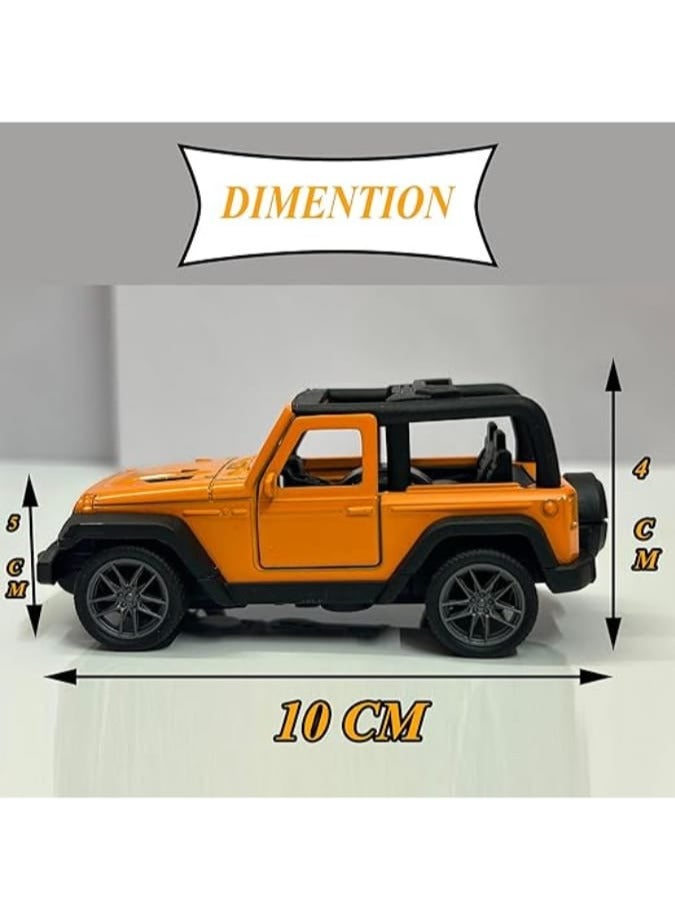 1:36 Scale Die-Cast Jeep Model Car – Pull Back Toy Vehicle, Orange & Black, Metal Body with Plastic Parts, Collectible & Gift for Kids & Adults - Image 5