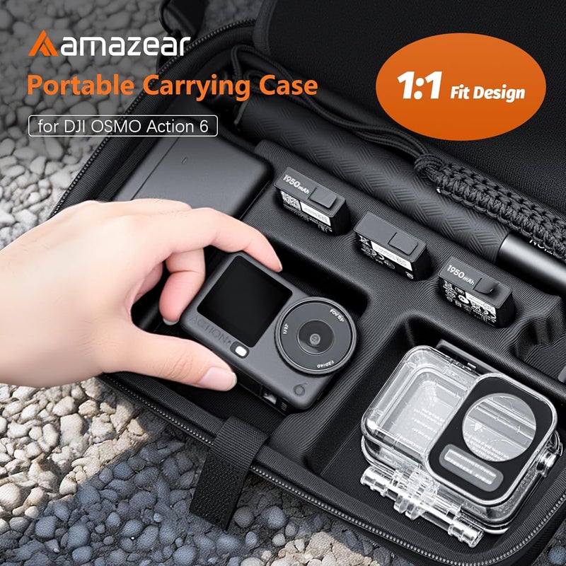 AMAZEAR Portable Carry Case for DJI Action 6, Shoulder Strap Hard Shell Travel Bag for DJI Osmo Action 6 Accessories, Compact Water-Resistant Organizer Case - Image 2