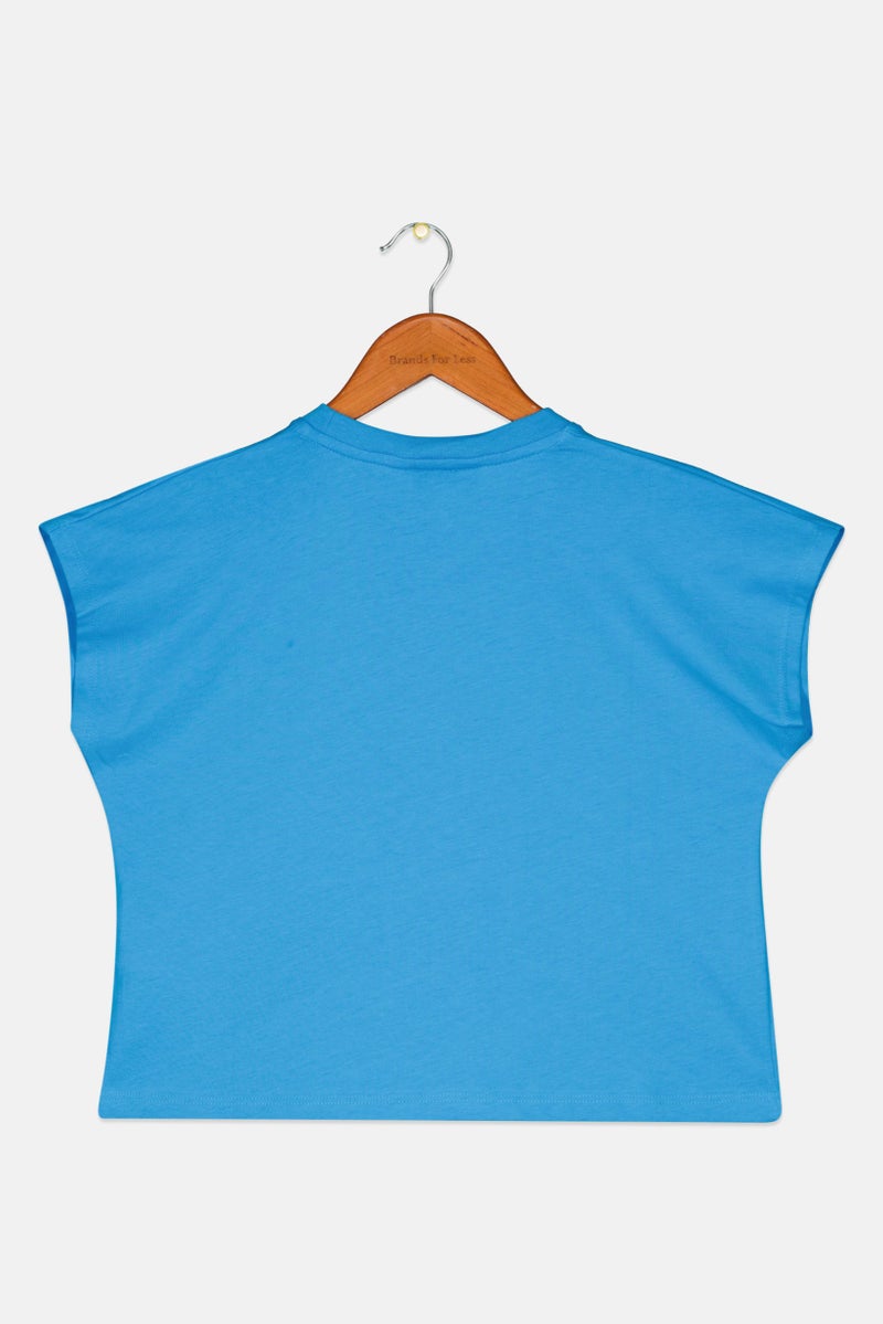 DIADORA Kids Girl Crew Neck Short Sleeve Brand Logo T-shirt, Blue - Image 2