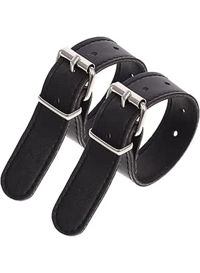Adjustable PU Leather Bike Basket Straps 2Pcs Set Front Basket Fastening Accessories Black - Image 1