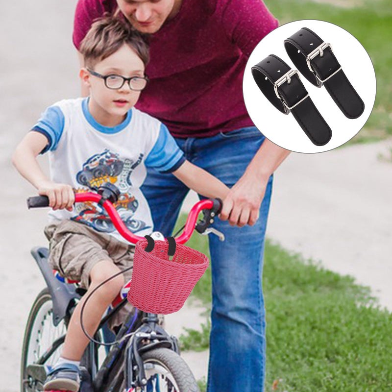 Adjustable PU Leather Bike Basket Straps 2Pcs Set Front Basket Fastening Accessories Black - Image 5