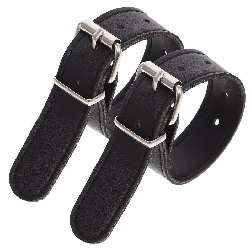 Adjustable PU Leather Bike Basket Straps 2Pcs Set Front Basket Fastening Accessories Black - Image 2