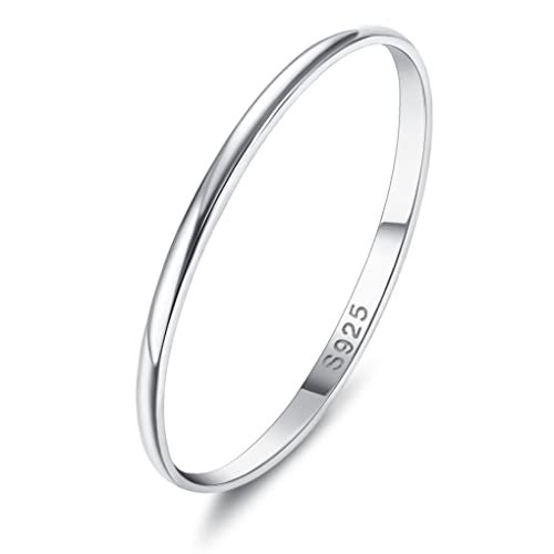 MILACOLATO 925 Sterling Silver Ring for Women Men High Polished Plain Stackable Thumb Rings Tarnish Resistant Wedding Band Ring Comfort Fit Size 6, 1mm Ring - Image 1