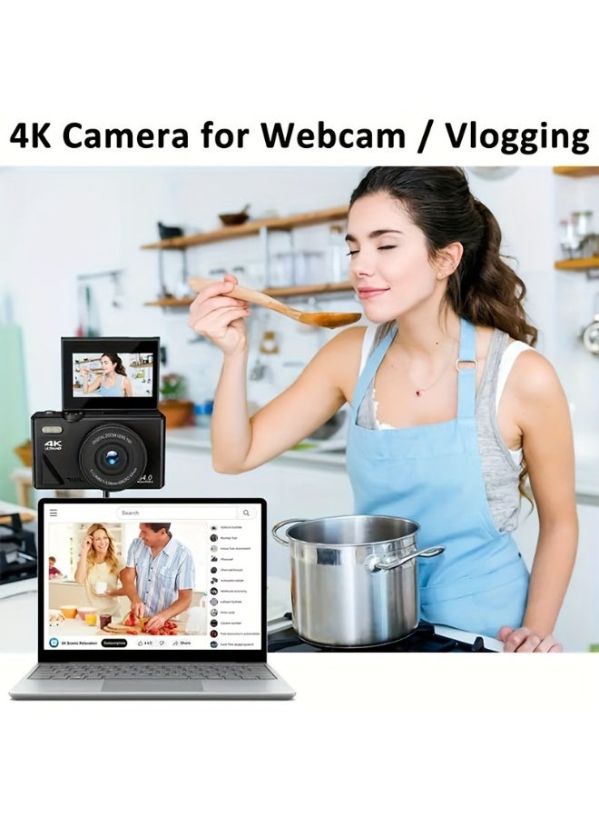 XiuWoo 64MP 4K HD Digital Camera 18X Digital Zoom 3 inch Flip Screen Professional Camera Support for Taking Photos, Recording Videos, Vlogging and Webcam Include 64GB TF Card for Beginners Black - Image 4