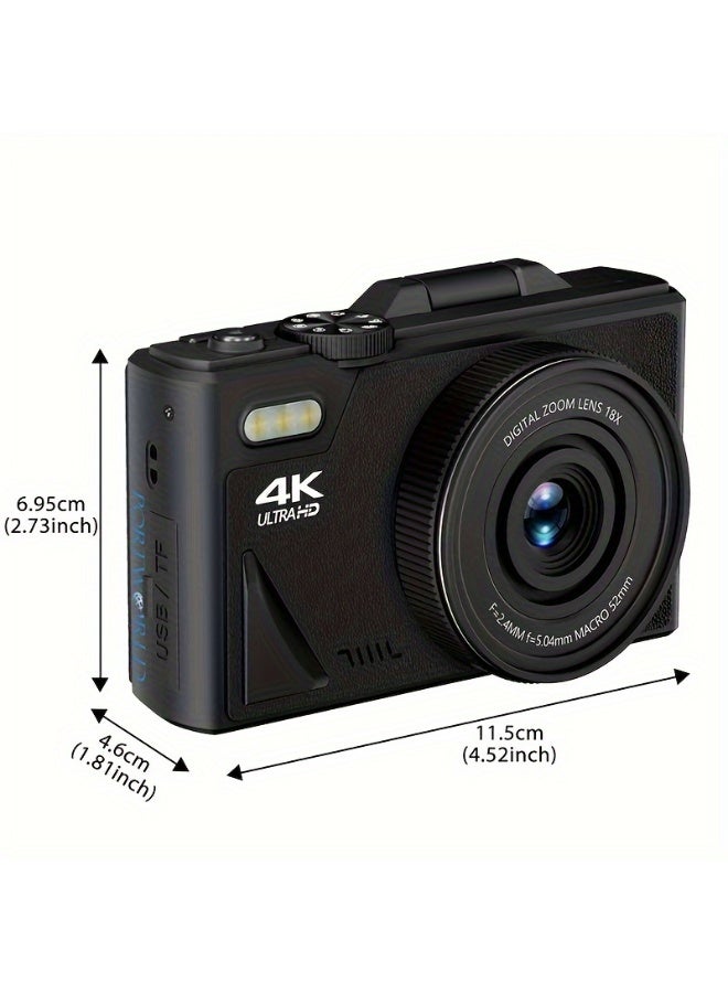 XiuWoo 64MP 4K HD Digital Camera 18X Digital Zoom 3 inch Flip Screen Professional Camera Support for Taking Photos, Recording Videos, Vlogging and Webcam Include 64GB TF Card for Beginners Black - Image 2