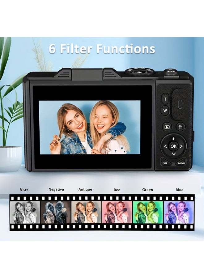 XiuWoo 64MP 4K HD Digital Camera 18X Digital Zoom 3 inch Flip Screen Professional Camera Support for Taking Photos, Recording Videos, Vlogging and Webcam Include 64GB TF Card for Beginners Black - Image 5