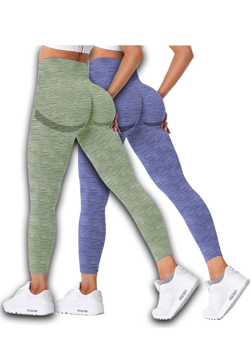 CATANES 2 Pack Of Women Seamless Legging Tummy Control High Waist Workout Gym Yoga Pants Small Multicolour - Image 2