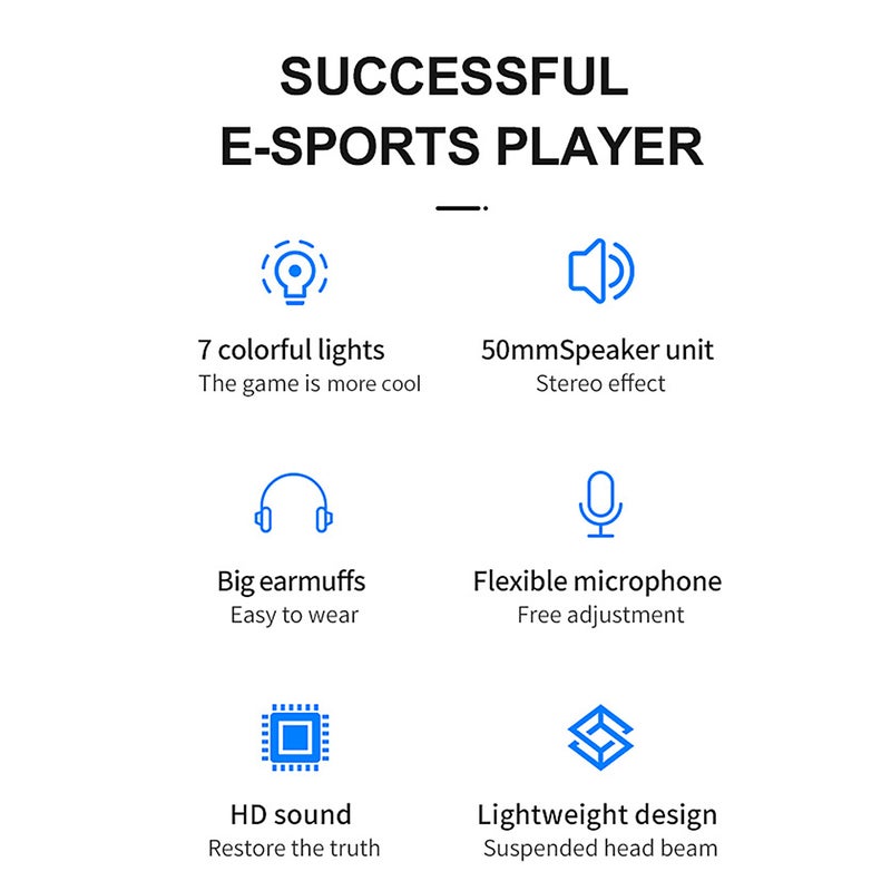 G58 Gaming Headset Over Ear Headphones with Mic & Colorful Light PC Gaming Headphone w/7.1 Surround Sound/Powerful Bass Compatible with PS4/PC/Laptop/Smartphone - Image 3