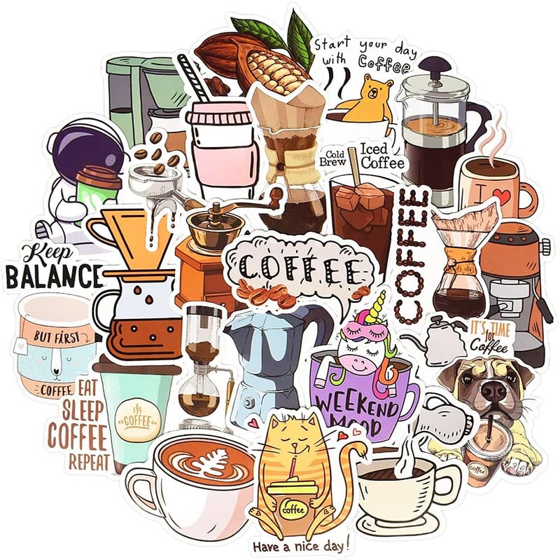 QTL Waterproof Stickers for Laptop Water Bottle Skateboard DIY (50Pcs Coffee Style) - Image 1