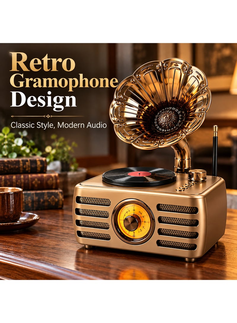 Feexot Retro Gramophone Bluetooth Speaker - Vintage Radio & MP3 Player with USB/TF/AUX, Rechargeable, Multicolor - Image 1