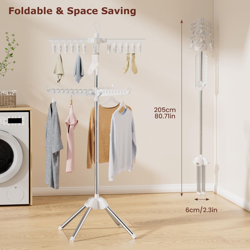Abiglifty Rotatable and Foldable Clothes Drying Rack, Space Saving Free Standing Laundry Drying Rack for Indoor, Balcony, 2 Layer - Image 2