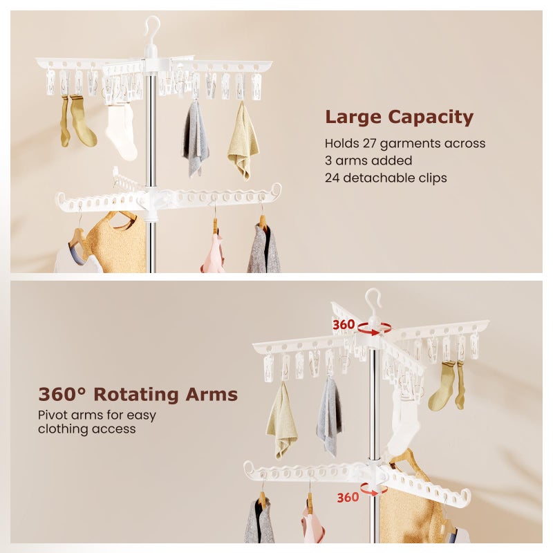 Abiglifty Rotatable and Foldable Clothes Drying Rack, Space Saving Free Standing Laundry Drying Rack for Indoor, Balcony, 2 Layer - Image 4