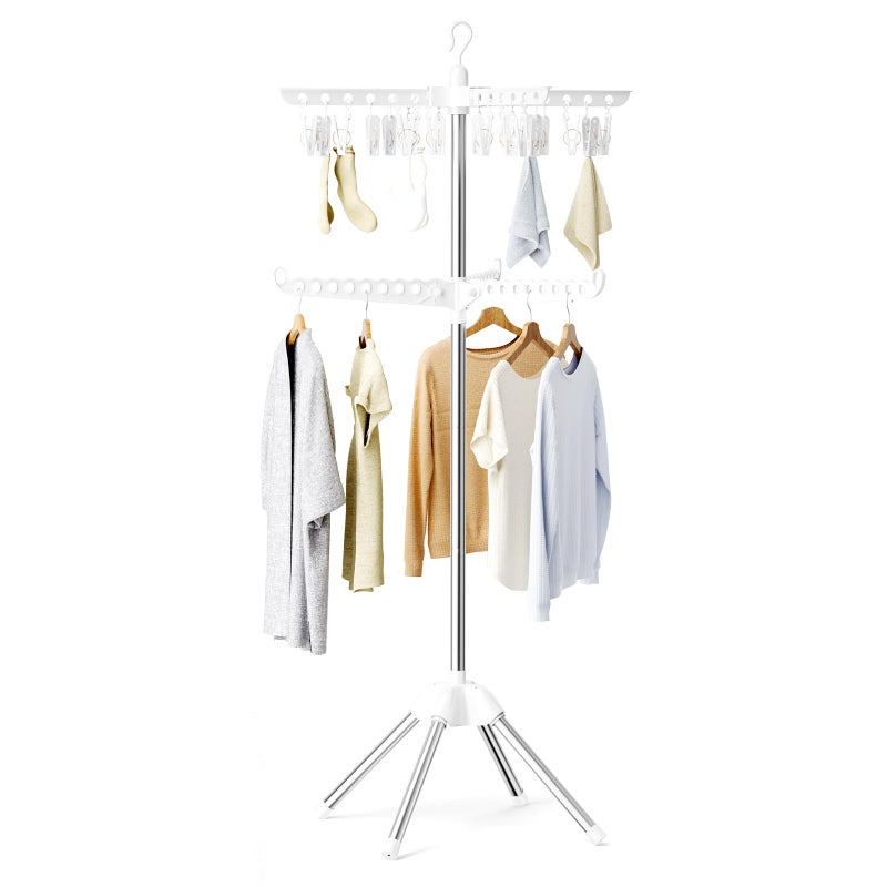 Abiglifty Rotatable and Foldable Clothes Drying Rack, Space Saving Free Standing Laundry Drying Rack for Indoor, Balcony, 2 Layer - Image 1