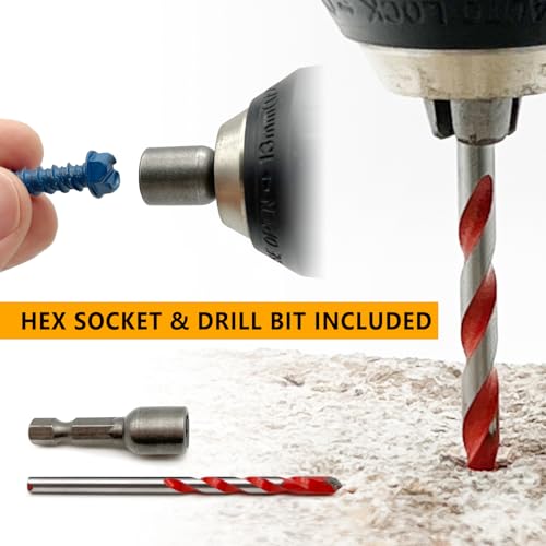 Allkeen 3/16" x 1-1/4" Hex Head Concrete Screws, Anchoring to Masonry, Brick, Block, Cement or Stucco, 50PCS - Image 4