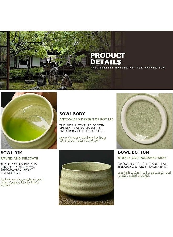 BOUND MOAT 4 Piece Matcha Tea Set Matcha Whisk Kit Matcha Ceramic Bowl Matcha Whisk, White Whisk Holder Traditional Scoop Perfect Set to a Traditional of Matcha Tool (Green) - Image 3