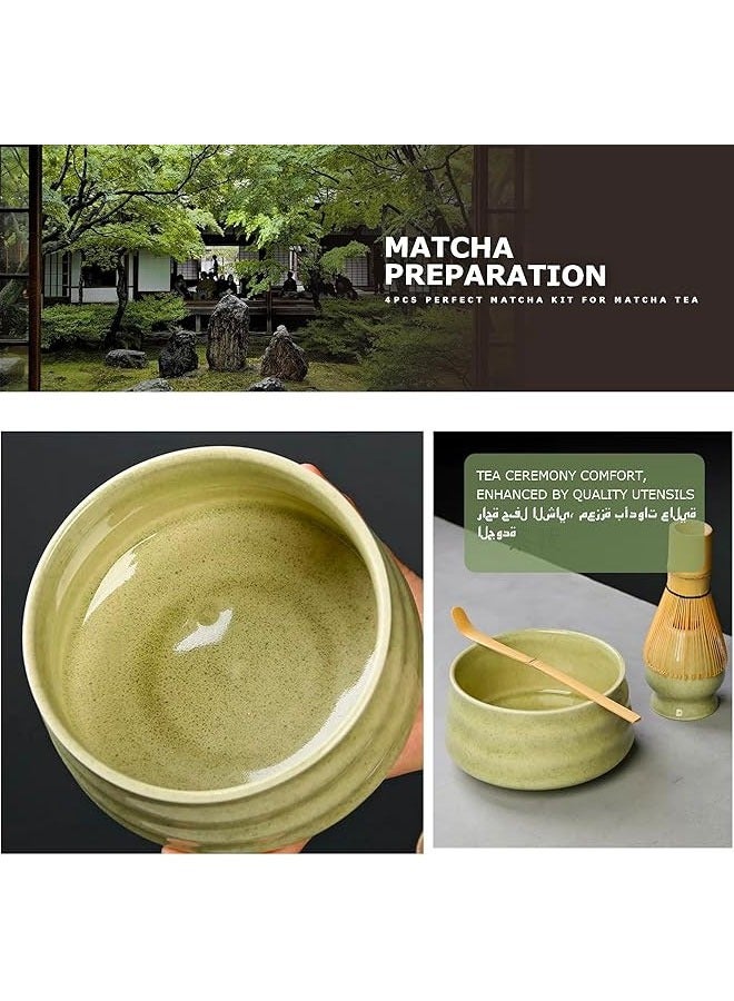 BOUND MOAT 4 Piece Matcha Tea Set Matcha Whisk Kit Matcha Ceramic Bowl Matcha Whisk, White Whisk Holder Traditional Scoop Perfect Set to a Traditional of Matcha Tool (Green) - Image 4