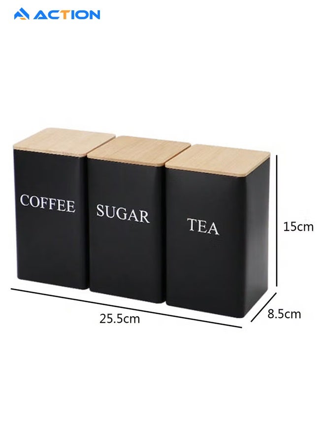 أكشن عبوة تخزين القهوة واحدة - علبة تخزين الشاي والوجبات الخفيفة وحبوب القهوة - غطاء من الخيزران - تصميم حديدي - علبة مربعة - Image 5