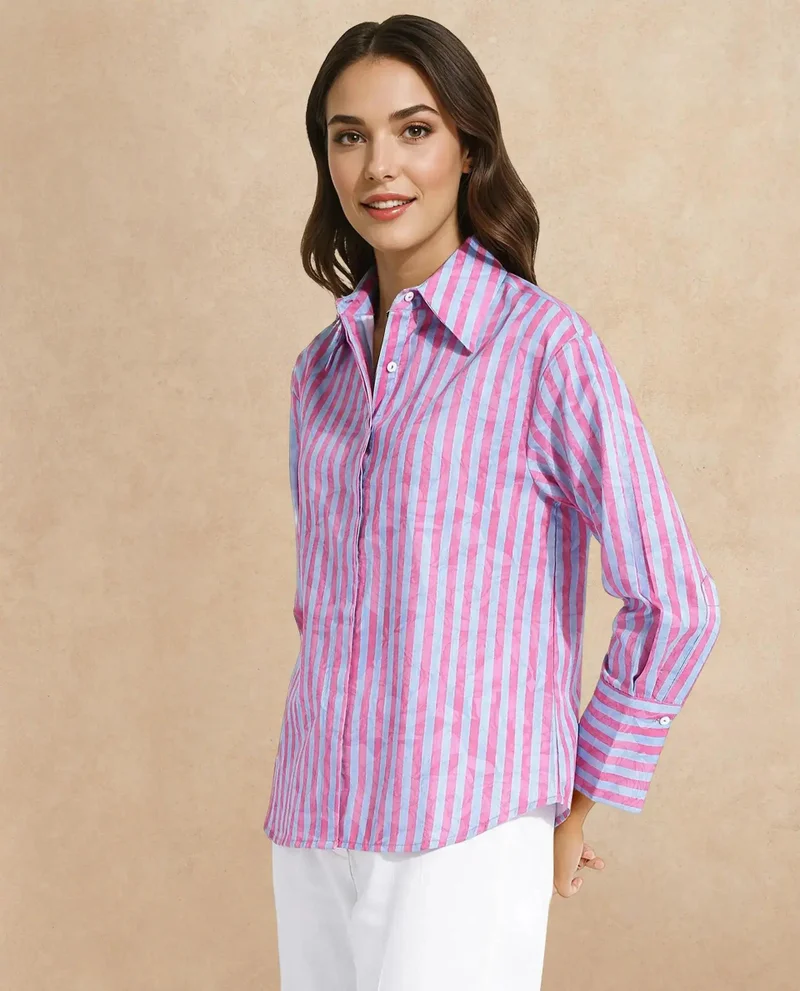 Rareism Women's Striped Paisley Print Shirt