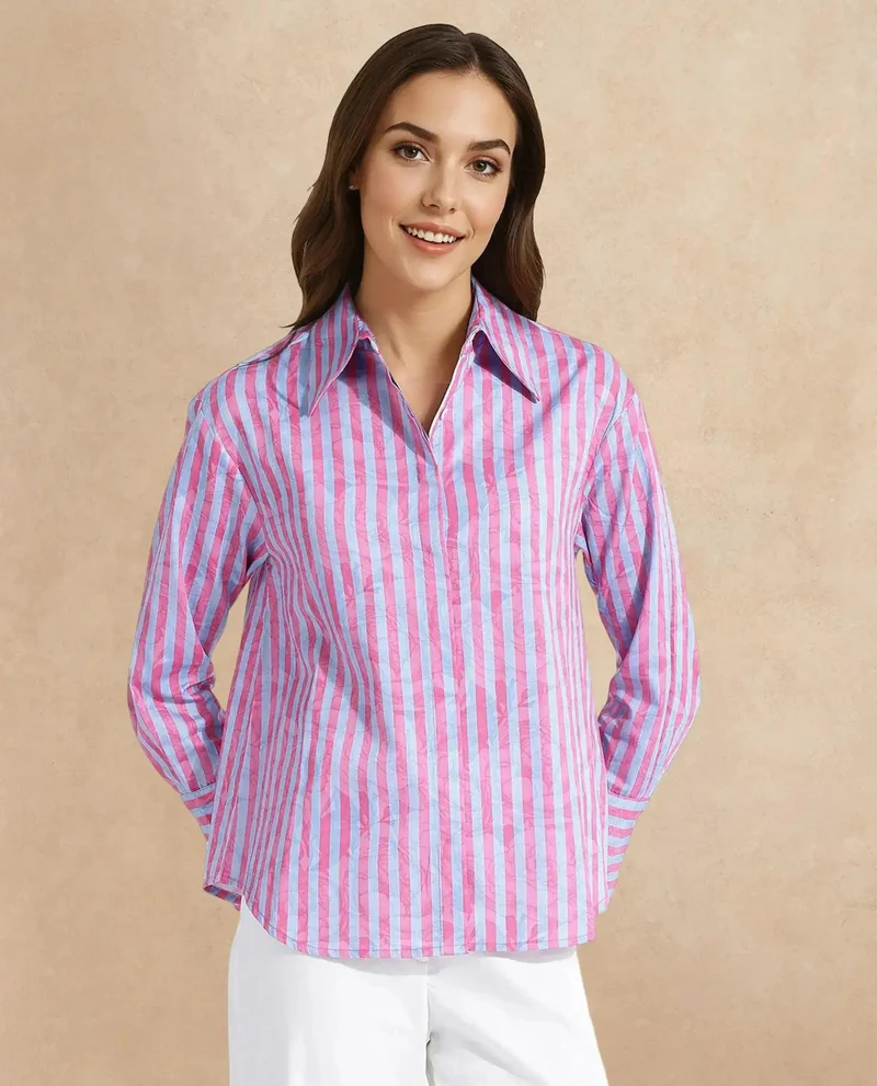 Rareism Women's Striped Paisley Print Shirt