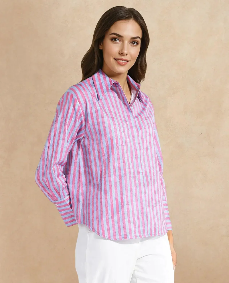 Rareism Women's Striped Paisley Print Shirt