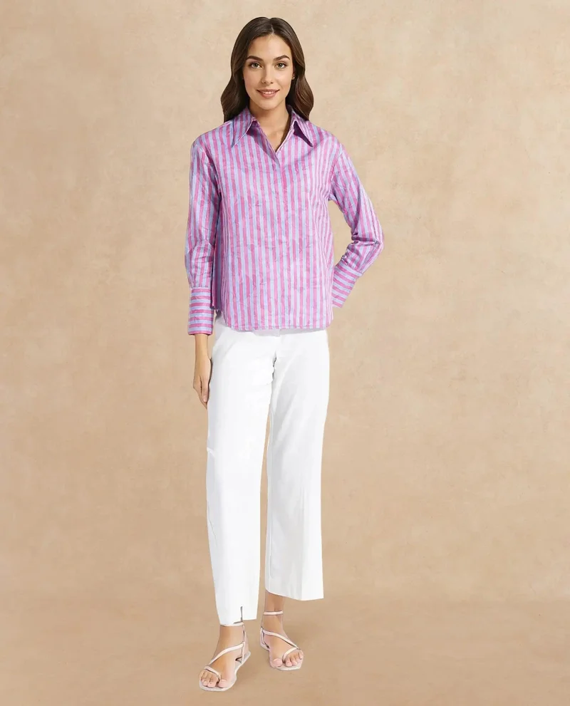 Rareism Women's Striped Paisley Print Shirt