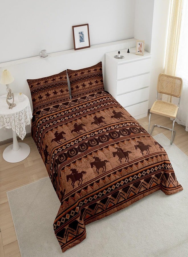 Feelyou Western Decor Comforter Set King Size Horse Comforter Southwestern Native Aztec Bedding Set Retro Exotic Boho Duvet Set Room Decor Rustic Brown Quilt Set - Image 3