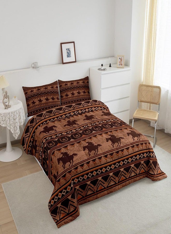 Feelyou Western Decor Comforter Set King Size Horse Comforter Southwestern Native Aztec Bedding Set Retro Exotic Boho Duvet Set Room Decor Rustic Brown Quilt Set - Image 2