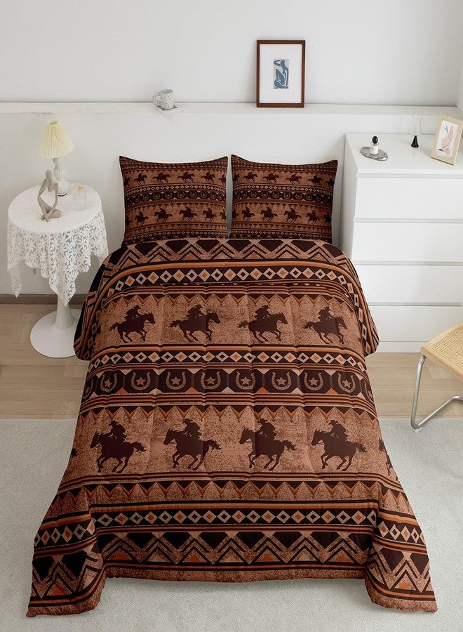 Feelyou Western Decor Comforter Set King Size Horse Comforter Southwestern Native Aztec Bedding Set Retro Exotic Boho Duvet Set Room Decor Rustic Brown Quilt Set - Image 1