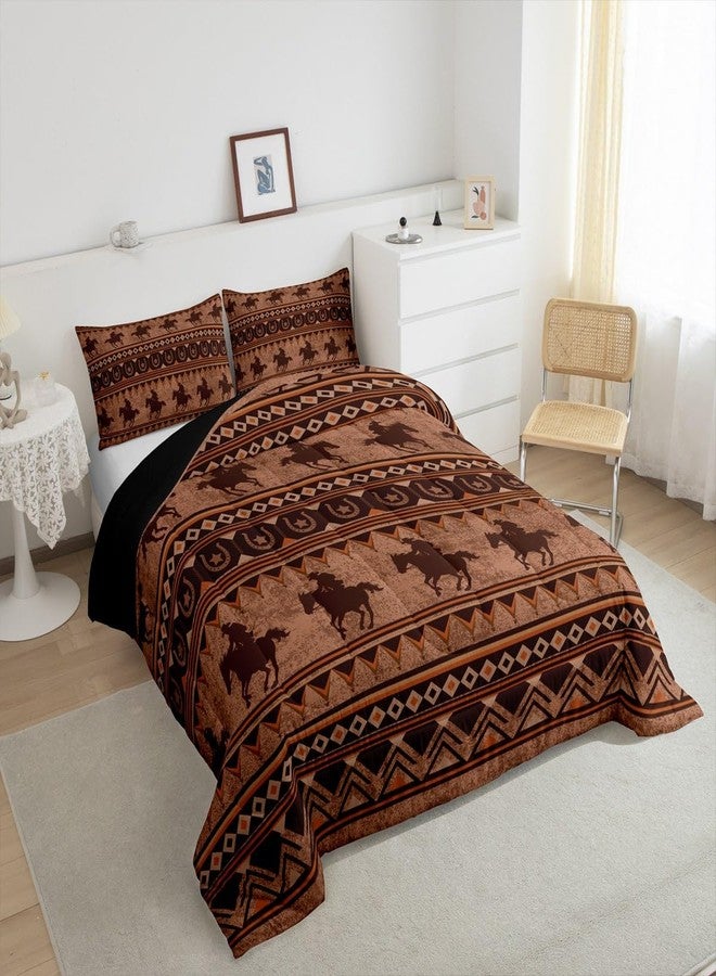 Feelyou Western Decor Comforter Set King Size Horse Comforter Southwestern Native Aztec Bedding Set Retro Exotic Boho Duvet Set Room Decor Rustic Brown Quilt Set - Image 4