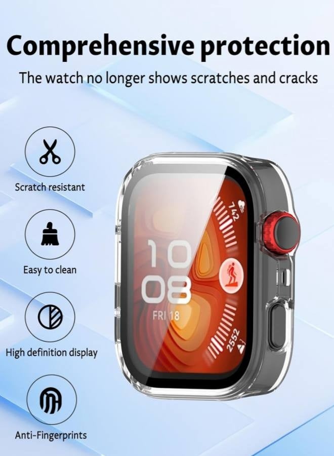 Case for Huawei Watch Fit 4 Pro Smart Watch,UYRUREL PC Shell+Tempered Glass Integrated Design,Anti Fall and Scratch Resistant, High-Definition and Transparent,Black+Clear+Bule，3 Pcs - Image 2